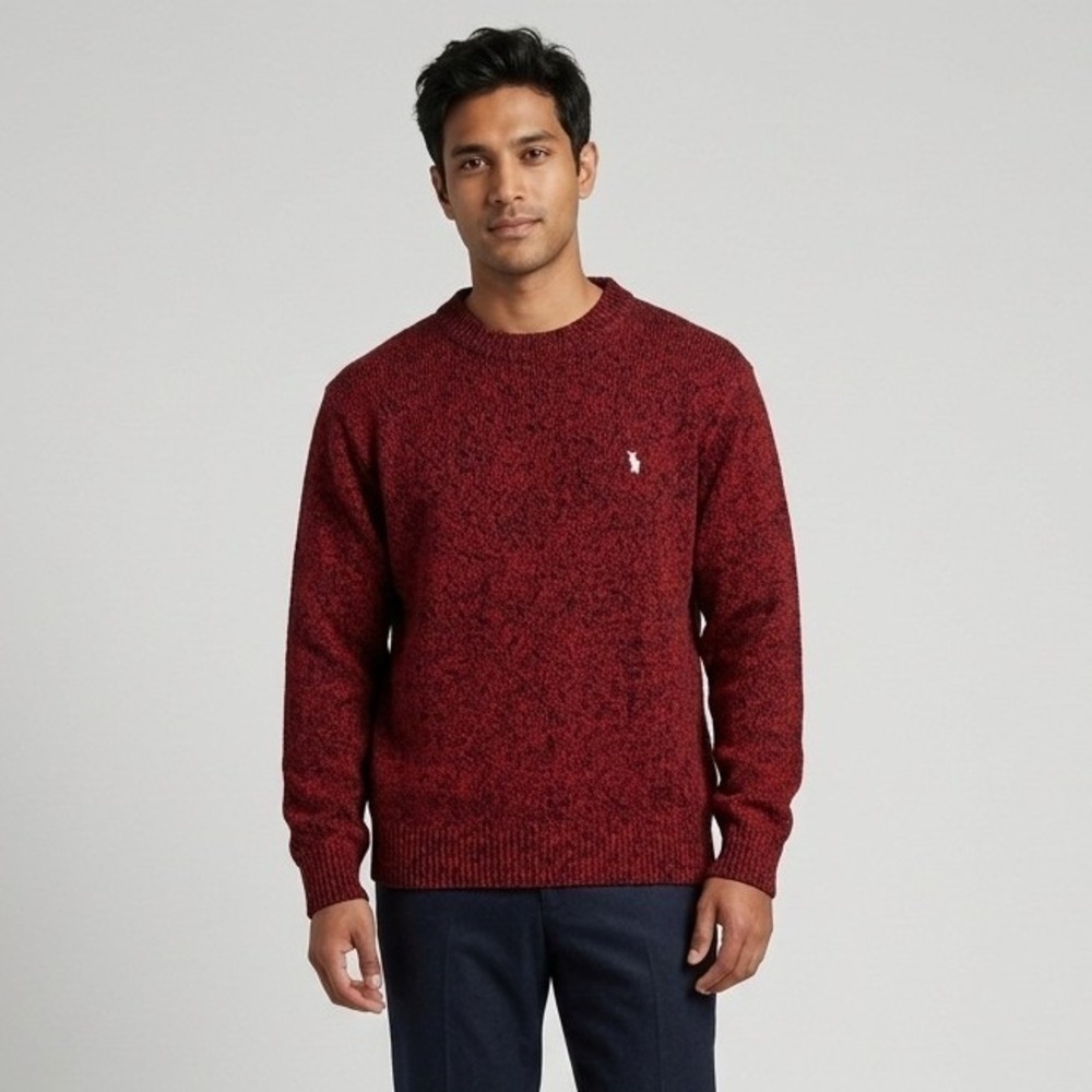 Polo Ralph Lauren Mens XL Red Black Marled 100% Wool Crewneck Sweater Pony Logo